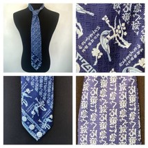 Vintage Starcy Tie Cravats of Distinction Cherry Blossom Bird Japanese Writing - $10.75