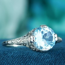 Natural Round Blue Topaz Vintage Style Filigree Ring in Silver925 - £241.84 GBP