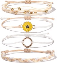 Sunflower String Bracelet Handmade Braided Rope Charms Boho Surfer Brace... - £23.21 GBP