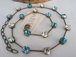 Swarovski Crystal Necklace, 8mm, Minimal Jewelry, Aquamarine AB, Antique Brass,  - £55.82 GBP