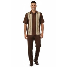 Men Silversilk 2pc Walking Leisure Matching Suit Italian Woven Knits 71003 Brown image 8