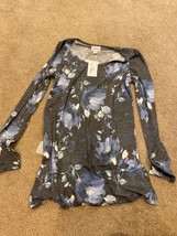 Lularoe Lynnae Long Sleeve Shirt xxsmall 2XS NWT blue gray floral Aztec - £14.55 GBP