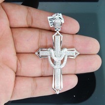 0.60 ctw Brilliant Moissanite 14K White Gold Over Jesus Cross Men&#39;s Pendant 2.8&quot; - £157.22 GBP