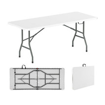 6 ft Portable Folding Table 350 LBS Fold-in-Half Table with HDPE Tabletop-White  - $140.49