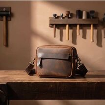 Vintage Crazy Horse Leather Crossbody Bag for Men  Small Genuine Cowhide... - $68.00