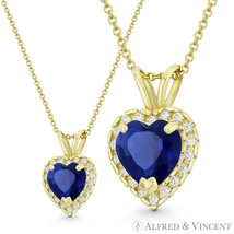 Heart Love Charm Simulated Sapphire Cubic Zirconia CZ Pendant in 14k Yellow Gold - £62.54 GBP+