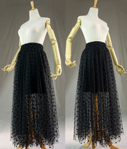 Black Polka Dot Tulle Maxi Skirt Women Custom Plus Size Fluffy Tulle Skirt image 2