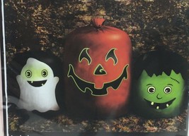 Halloween Set 3 Glow In Dark Leaf Bags Pumpkin Ghost Frankenstein Yard Decor Boo - £15.92 GBP