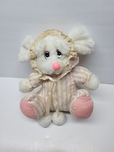 Vintage Mouse Floral Stripe Body W/ Bonnet Plush Stuffed Animal Pink Nose 8&quot; - £25.24 GBP