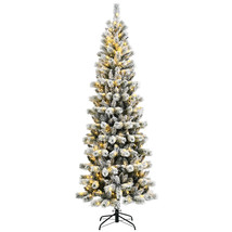 Costway 8FT Pre-Lit Hinged Christmas Tree Snow Flocked w/ 9 Modes Lights - £193.49 GBP