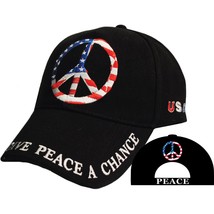 CP02012 Black American Flag Peace Sign &quot;Give Peace a Chance&quot; Embroidered Cap - £10.63 GBP