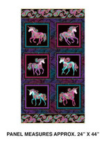24&quot; X 44&quot; Panel Unicorns Magical Animals Paisleys Black Fabric Panel D386.05 - £7.32 GBP