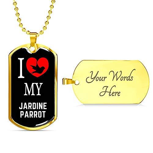 Bird Owner Gift Jardine Parrot Necklace Stainless Steel Or 18k Gold Dog Tag 24