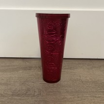 Starbucks 2017 Pink Magenta Floral Metallic Embossed Foil 24oz Tumbler  - £13.75 GBP