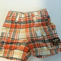 Osh Kosh Bgosh Plaid Infant Baby Cargo Shorts Sz 3 Months Boy Lt Red Blue White - $4.99