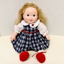 Eden Toys Vintage Blonde Doll Plaid Dress Red Sock Shoes Hard Head Arms &amp; Hands - £54.84 GBP