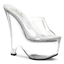 PLEASER Sexy Sandals Clear Platform Wedges 6 1/2&quot; High Wedge Heels Shoes - £44.72 GBP
