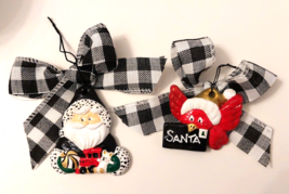 Black &amp; White Buffalo Plaid Ribbon Santa Bird Christmas Tree Ornaments L... - $93.61 MXN
