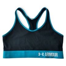 Under Armour Sports Bra S Workout Athletic Top Logo Black Aqua Yoga Stretch  - $9.88