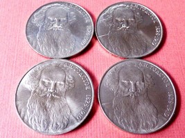 VTG USSR Russia 1 rouble coins 30 mm Lev Tolstoi 1828-1910 Lot of 4 1988  - £46.71 GBP