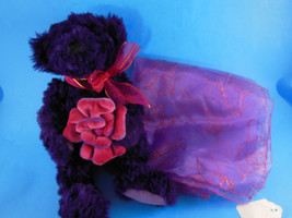Dan Dee Purple Plush Bear w Pink Ribbon Bow &amp; Pink Flower + Red Hat Ladies Scarf - £12.69 GBP