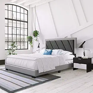 Savona Upholstered Platform Bed With Headboard And Durable Mattress Foun... - $495.99