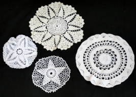 Vintage Hand Crocheted Doilies Lot of 4 White Ecru Round 7&quot; - 11.5&quot; - £11.76 GBP