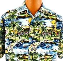 RS Aloha Hawaiian Bahamas Shirt Small Bike Palm Trees Beach Ringo Sport Vintage - £33.03 GBP