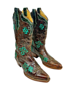 CORRAL R1019 Whiskey/Turquoise 3 Cross Snip Toe Cowgirl Boot women&#39;s siz... - $103.55