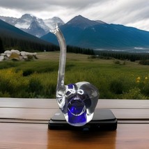 Large Elephant Trunk Up Figurine Clear &amp; Cobalt Blue Paperweight Art Glass - $19.79