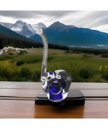Large Elephant Trunk Up Figurine Clear &amp; Cobalt Blue Paperweight Art Glass - $371.47 MXN