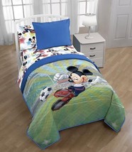Disney Mickey Mouse Quilted Twin Bedspread &amp; Pillow Sham Set Soccer - £29.88 GBP