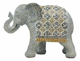 Light Gold Accent Mosaic Design Noble Elephant With Trunk Up Statue 9&quot;L Decor - £25.83 GBP