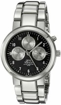 NEW Gino Franco 921BK Men&#39;s Month Day Date Round Black Dial Silver SS Watch 50m - £115.06 GBP