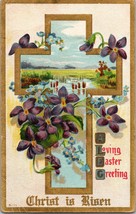 c1910 Antique Easter Postcard. Cross Flowers gilded a1 - £16.99 GBP