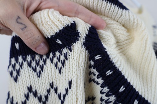 Vintage 60s 70s Mid Century Modern Womens Large Fair Isle Ribbed Knit Sweater Item image 7