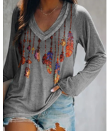 V Neck Ethnic Shirts &amp; Tops Cotton Loosen - £19.51 GBP