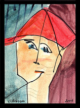 Boy In A Red Ball Cap 2014 Original Aceo Miniature Abstract Oil Painting Signed - £114.99 GBP