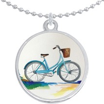 Watercolor Bicycle Bike Round Pendant Necklace Beautiful Fashion Jewelry - £8.53 GBP