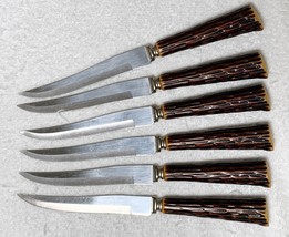 6 Vintage Washington Forge Steak Knives Faux Branch Stainless Steel - £26.04 GBP