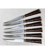 6 Vintage Washington Forge Steak Knives Faux Branch Stainless Steel - $32.62