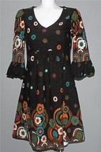 Anthropologie REBORN Colorful Flowers Circles Ruffle Cuff Sleeves Dress ... - £31.96 GBP