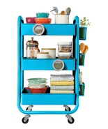 Turquoise 3-Tier Metal Rolling Utility Cart with Handle (a) - £237.40 GBP