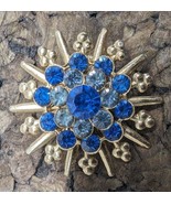 Starburst Snowflake Tiered Clear Blue White Rhinestone Jewelry Brooch Pin - £14.69 GBP