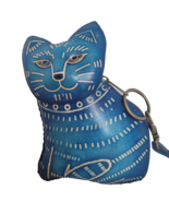 Blue Cat Leather Wristlet Wallet Change Coin Purse Zip Closure Charm Key... - €16,09 EUR