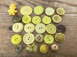 Vintage Antique Mid Century Set Mixed Lot 24 Assorted Yellow Plastic But... - $24.99