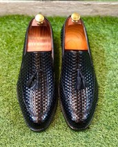 Bespoke Handmade Black Color Moccasin Men Loafer Shoes - £157.70 GBP