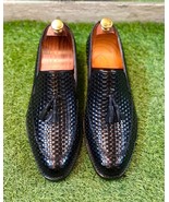 Bespoke Handmade Black Color Moccasin Men Loafer Shoes - $199.00
