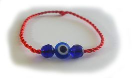 Evil Eye Red String Good Luck Bracelet Kabbalah And 2 Blue Crystals - £9.98 GBP