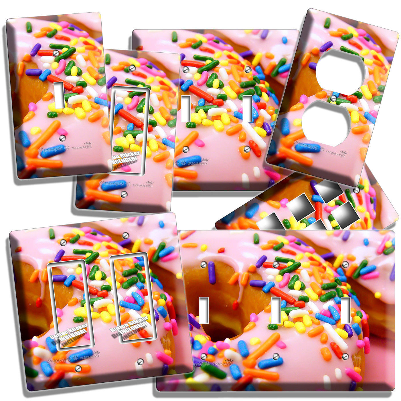 PINK DONUTS RAINBOW SPRINKLES LIGHT SWITCH WALL PLATE OUTLET KITCHEN DINER DECOR